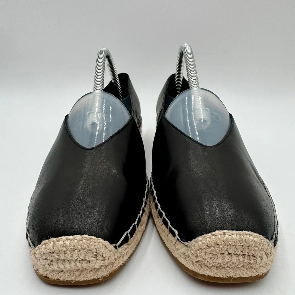Eileen Fisher Espadrille Flats Leather Slip On Minimalist Women 9.5 Black Office